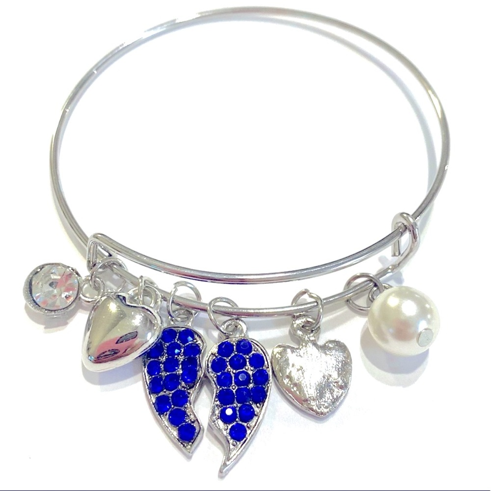 Broken Heart Charm Bracelet Silver Tone Blue Rhinestone Hearts Charms